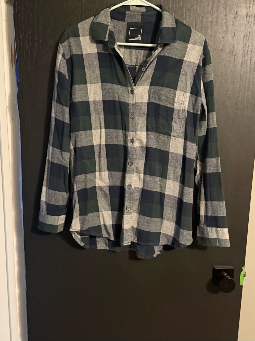 Lily & Lottie Casual Plaid Button-Up Shirt - Navy & Green
